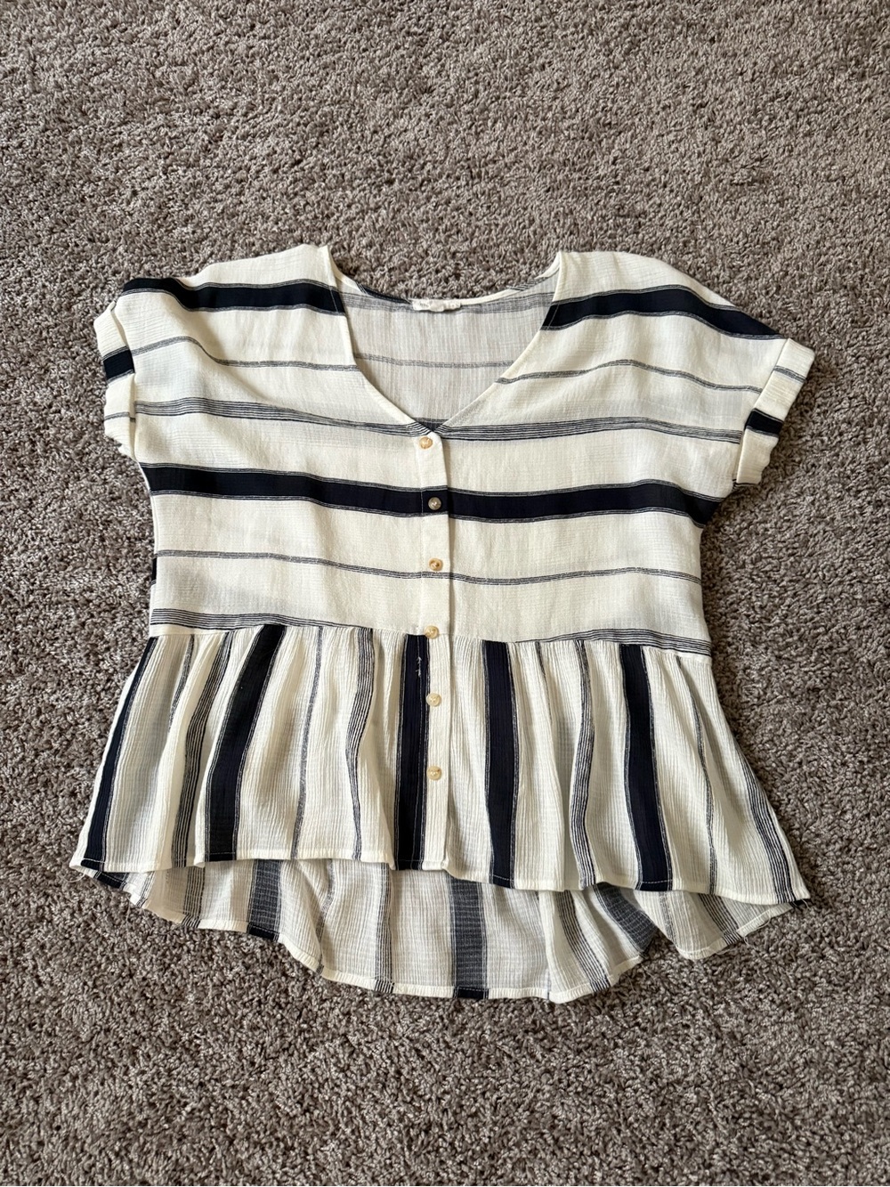Striped Blouse in White and Deep Blue/Black